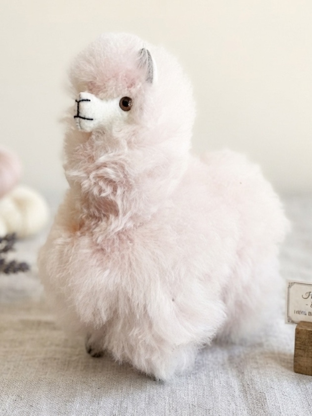 Pacha Mama Plush Alpaca Figurine - Pink Fluffy Baby Alpaca hair
